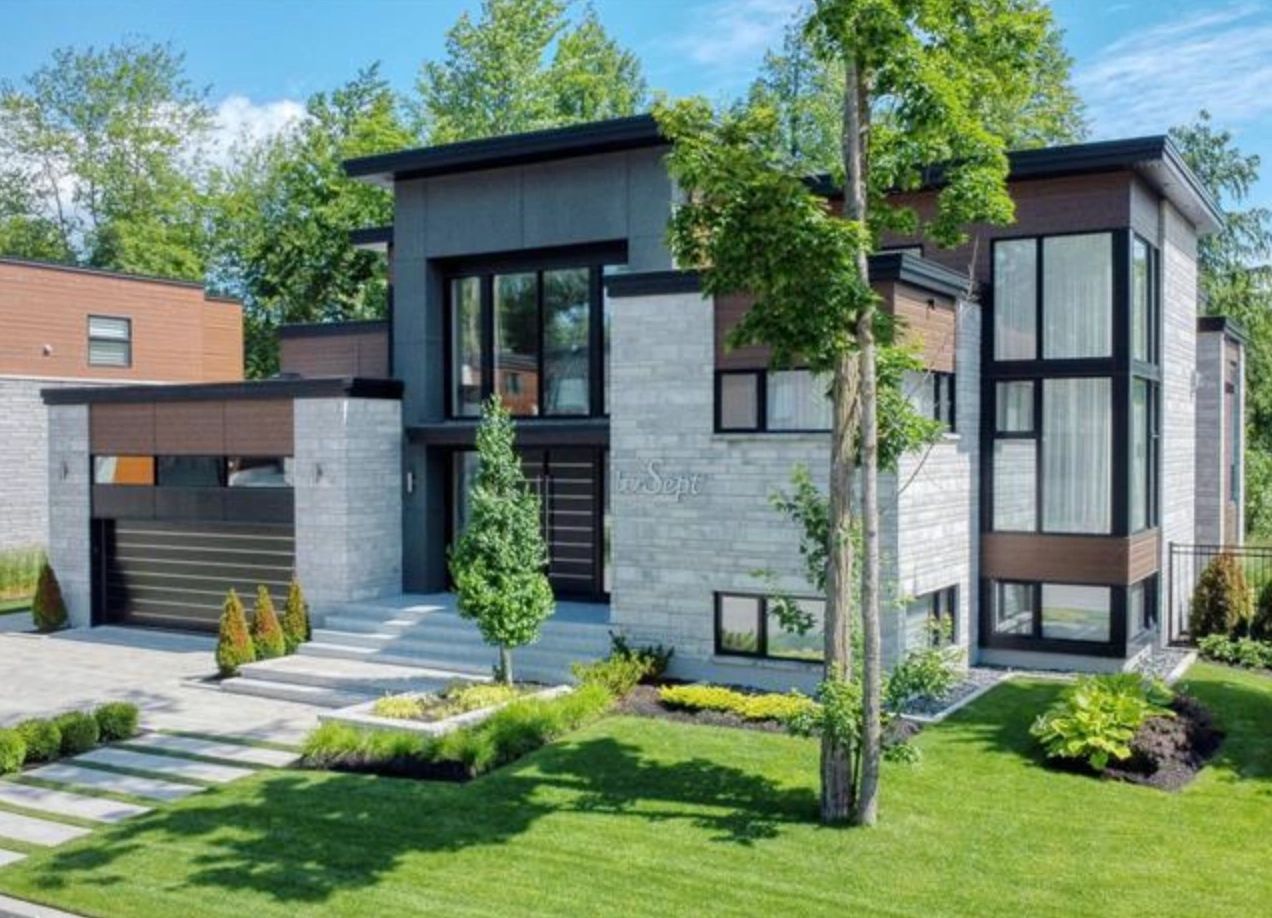 Contemporary residence surrounded by trees